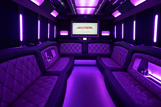 purple party bus interior